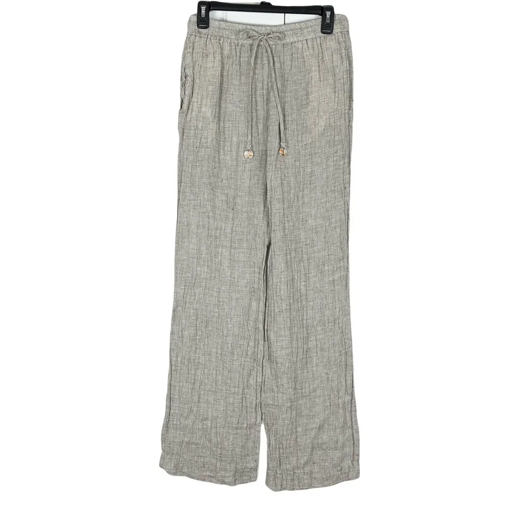 Nwot Zara Crinkle Wide Leg Linen Pant Small Embellished Drawstring